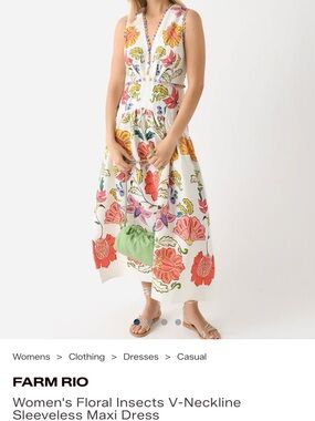 FARM RIO White Floral Sleeveless V-Neck Maxi Dress